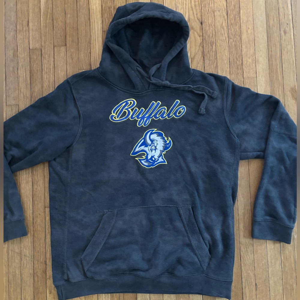 🔥 Buffalo Sabres Goathead Embroidered Hoodie Sweatshirt Large Gray washed look